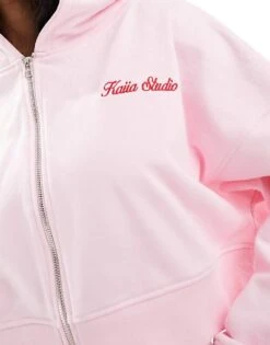 Kaiia Studio Zip Through Cropped Hoodie Co-ord In Pink For Women -Kaiia Online Shop 206078089 4