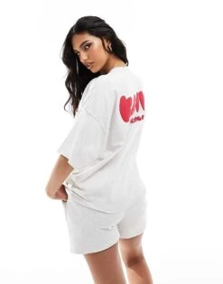 Kaiia Design Oversized Front And Back Logo T-shirt Co-ord In Grey Marl For Women -Kaiia Online Shop 206078099 3