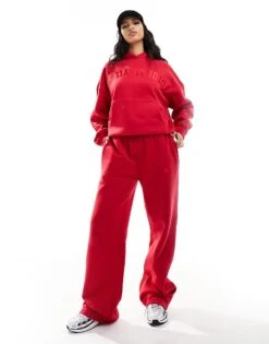 Kaiia Studio Hoodie And Wide Leg Jogger Co-ord In Red -Kaiia Online Shop 206078273 1 red 1