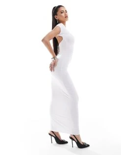 Kaiia Slinky Short Sleeve Open Back Maxi Dress In White For Women -Kaiia Online Shop 206078846 1 white 1