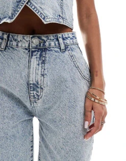 Kaiia Denim Longline Shorts Co-ord In Blue Acid Wash For Women Blue Wash -Kaiia Online Shop 206078862 4