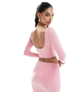 Kaiia Slinky Long Sleeve Low Back Top Co-ord In Pink For Women -Kaiia Online Shop 206153131 2