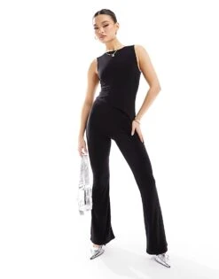 Kaiia Slinky Flared Trousers Co-ord In Black For Women