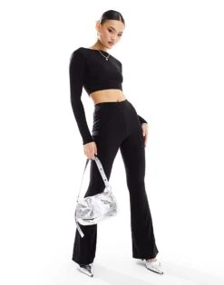 Kaiia Slinky Long Sleeve Low Back Top In Black For Women -Kaiia Online Shop 206153221 2