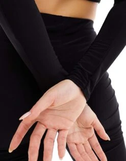 Kaiia Slinky Long Sleeve Low Back Top In Black For Women -Kaiia Online Shop 206153221 3