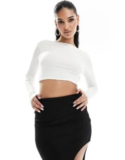 Kaiia Slinky Long Sleeve Low Back Top In White For Women -Kaiia Online Shop 206153257 1 white 1