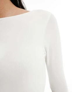 Kaiia Slinky Long Sleeve Low Back Top In White For Women -Kaiia Online Shop 206153257 3