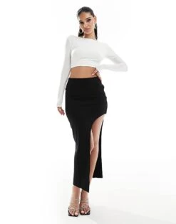 Kaiia Slinky Long Sleeve Low Back Top In White For Women -Kaiia Online Shop 206153257 4