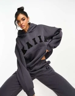 Kaiia Logo Oversized Hoodie Co-ord In Dark Grey For Women