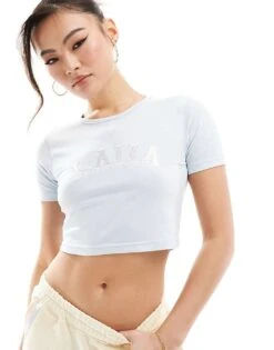 Kaiia Cropped Logo Baby Tee And Sweat Short Co-ord In Baby Blue & Lemon 10 Kaiia Cropped Logo Baby Tee And Sweat Short Co-ord In Baby Blue & Lemon -Kaiia Online Shop 206182117 1 babyblue 1