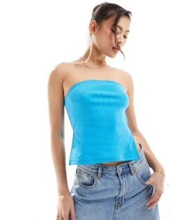 Kaiia Ribbed Bandeau Top In Bright Blue For Women