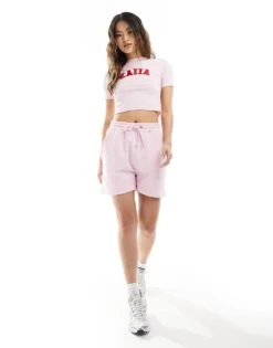 Kaiia Sweat Shorts Co-ord In Pink For Women