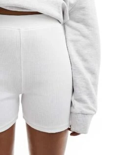 Kaiia Ribbed Legging Shorts In White For Women -Kaiia Online Shop 206182723 3