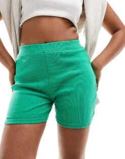 Kaiia Ribbed Legging Shorts In Green For Women -Kaiia Online Shop 206182845 4