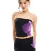 Kaiia Bandeau Top Co-ord In Black And Purple Flower Print For Women -Kaiia Online Shop 206183383 1 black