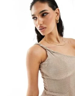 Kaiia Slinky Off Shoulder Bodycon Midi Dress In Light Taupe For Women -Kaiia Online Shop 206183414 3