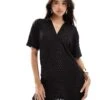 Kaiia Crochet Polo Shirt Mini Dress In Black For Women -Kaiia Online Shop 206183443 1 black