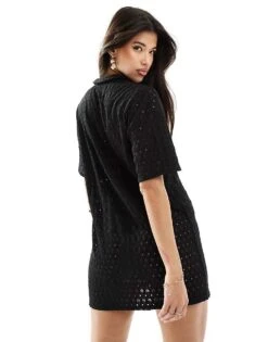 Kaiia Crochet Polo Shirt Mini Dress In Black For Women -Kaiia Online Shop 206183443 3