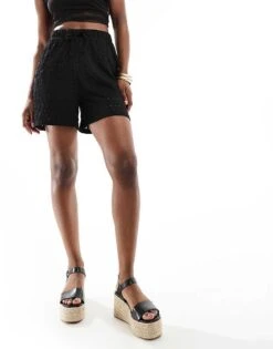 Kaiia Crochet Drawstring Shorts In Black For Women -Kaiia Online Shop 206184484 1 black 1