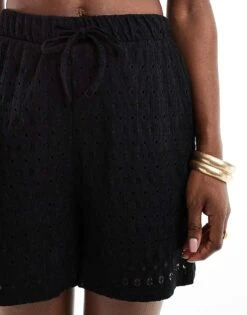 Kaiia Crochet Drawstring Shorts In Black For Women -Kaiia Online Shop 206184484 5