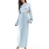 Kaiia Satin Cut Out Bow Back Maxi Dress In Baby Blue For Women -Kaiia Online Shop 206186444 1 babyblue