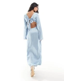Kaiia Satin Cut Out Bow Back Maxi Dress In Baby Blue For Women -Kaiia Online Shop 206186444 3