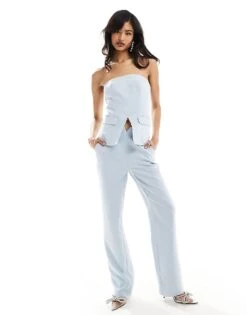 Kaiia Bandeau Front Split Top And Trouser Co-ord In Baby Blue -Kaiia Online Shop 206186445 1 babyblue