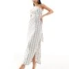 Kaiia Bandeau Oversized Tie Detail Maxi Dress In Cream Stripe For Women -Kaiia Online Shop 206186457 1 creamstripe