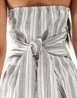 Kaiia Bandeau Oversized Tie Detail Maxi Dress In Cream Stripe For Women -Kaiia Online Shop 206186457 4