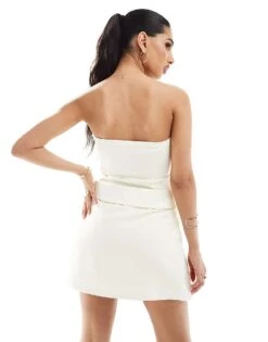 Kaiia Bandeau Tie Detail Pleated Mini Dress In Ecru For Women -Kaiia Online Shop 206186576 3