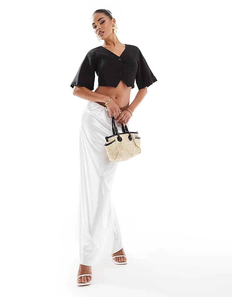 Kaiia Linen Look Cropped Shirt And Buckle Detail Maxi Skirt In Black 3 Kaiia Linen Look Cropped Shirt And Buckle Detail Maxi Skirt In Black