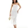 Kaiia Linen Bandeau Pocket Detail Front Split Midaxi Dress In White For Women -Kaiia Online Shop 206186645 1 white