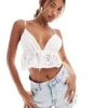Kaiia Broderie Peplum Tie Front Cami Top In White For Women