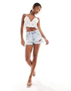 Kaiia Broderie Peplum Tie Front Cami Top In White For Women -Kaiia Online Shop 206186646 3