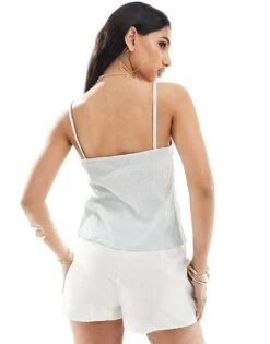 Kaiia Semi Sheer Tie Front Cami Top In Baby Blue For Women -Kaiia Online Shop 206186665 3