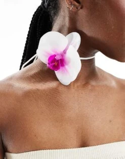 Kaiia Tropical Flower Choker In White And Purple For Women White Purple -Kaiia Online Shop 206186976 1 whitepurple 1