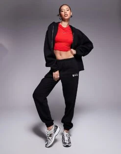 Kaiia Wide Leg Joggers In Black For Women -Kaiia Online Shop 206192438 1 black 1