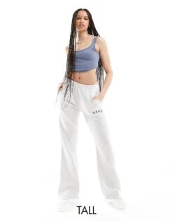 Kaiia Tall Wide Leg Joggers In Light Grey For Women Grey Marl