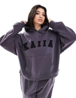 Kaiia Plus Logo Oversized Hoodie Co-ord In Dark Grey For Women -Kaiia Online Shop 206193270 1 darkgrey 1