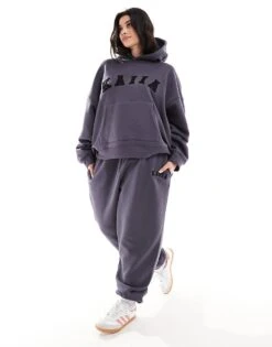 Kaiia Plus Cuffed Joggers Co-ord In Dark Grey For Women -Kaiia Online Shop 206193370 1 darkgrey 1