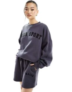 Kaiia Logo Sweatshirt Co-ord In Dark Grey For Women
