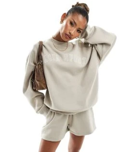 Kaiia Logo Sweatshirt Co-ord In Stone For Women