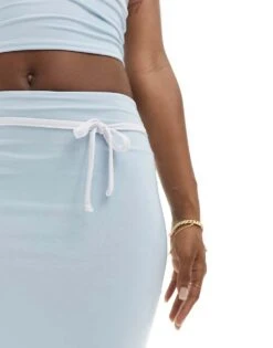 Kaiia Bow Detail Maxi Skirt Co-ord In Baby Blue For Women Baby Blue/white -Kaiia Online Shop 206197308 3