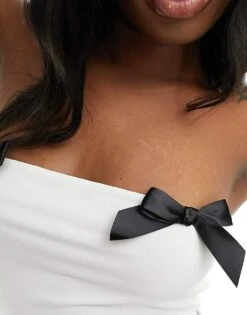 Kaiia Contrast Bow Detail Bandeau Top In White For Women White/black -Kaiia Online Shop 206197347 3