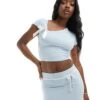 Kaiia Contrast Bow Detail Cropped Top In Baby Blue For Women Baby Blue/white -Kaiia Online Shop 206197368 1 babybluewhite