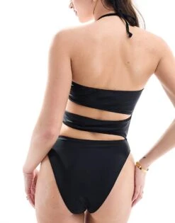 Kaiia Halterneck Cut Out Corsage Detail Swimsuit In Black For Women -Kaiia Online Shop 206242423 3
