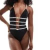 Kaiia Plunge Cut Out Rose Detail Swimsuit In Monochrome For Women Black 1 Kaiia Plunge Cut Out Rose Detail Swimsuit In Monochrome For Women Black -Kaiia Online Shop 206242545 1 black