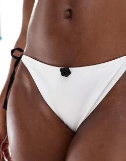 Kaiia Contrast Trim Bikini Bottoms Co-ord In Monochrome For Women White -Kaiia Online Shop 206242603 3