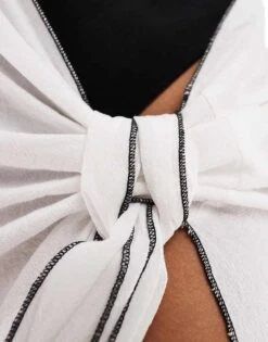 Kaiia Linen Look Contrast Trim Sarong In White For Women -Kaiia Online Shop 206242623 5