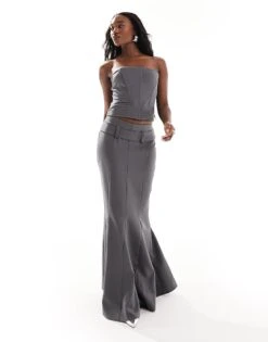 Kaiia Tailored Bandeau Top And Maxi Skirt Co-ord In Charcoal